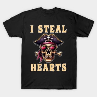 I Steal Hearts Valentines Day  Pirate Skull Valentine Celebration T-Shirt